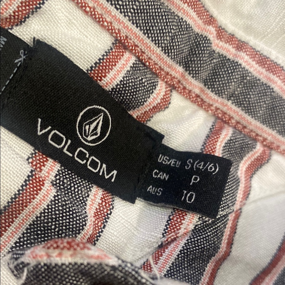 Volcom White and Red Button Down Shirt with Cropped Design